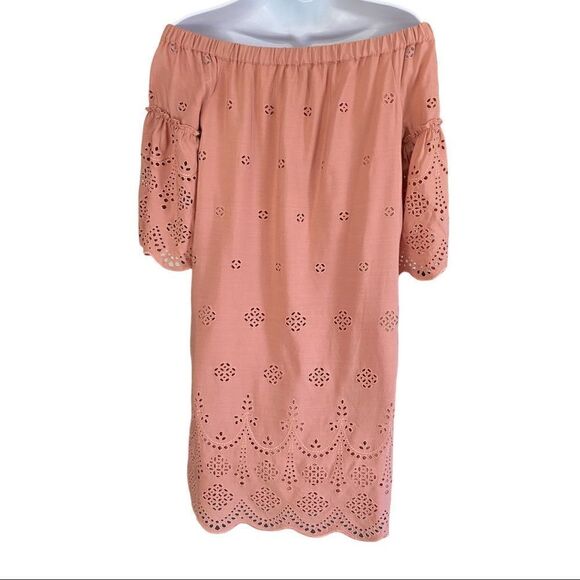 MADEWELL Pink Eyelet Off-Shoulder Casual Dress | Size 0 - Picture 8 of 11